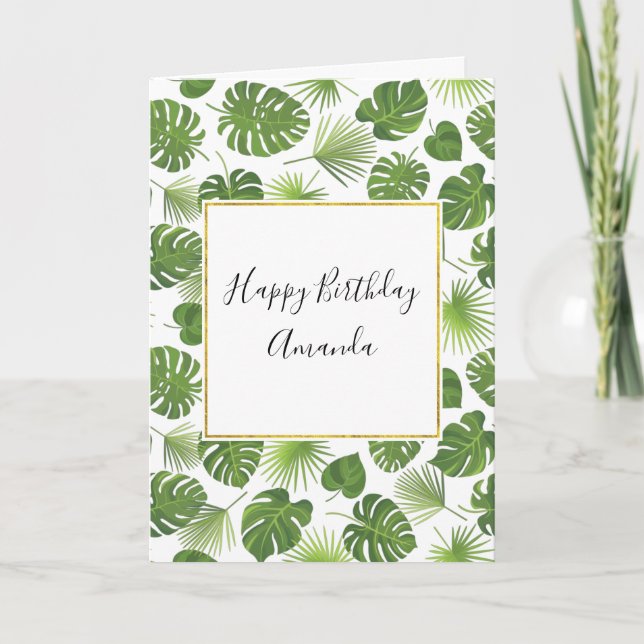 Carte Elégant Green Tropical Feuille Motif Anniversaire (Devant)