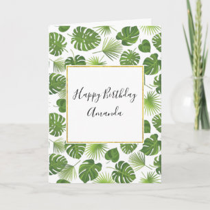 Carte Elégant Green Tropical Feuille Motif Anniversaire