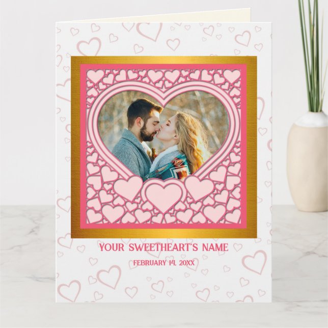 Carte Élégant Heureuse Sainte-Valentin de coeur rose élé (Devant)