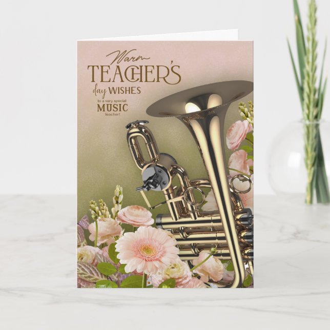 Carte Elegant Horn Instrument Teacher's Day Greeting (Devant)