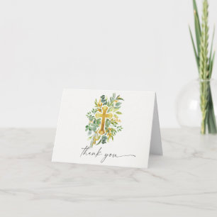 Carte élégant jardin fleuri baptême Merci