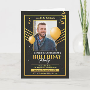 Carte Élégant Jour d'Anniversaire Noir Gold Party Person