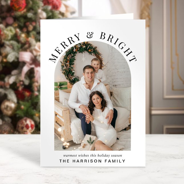 Carte Élégant Joyeux Arc brillant Photo Noël (Share the love and warmth of the holiday season with this personalized photo Christmas card)