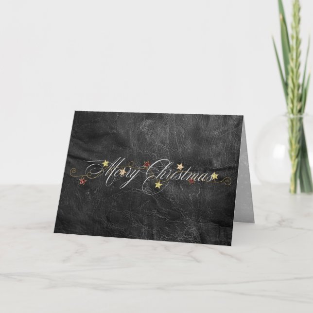 Carte Élégant Joyeux Noël En Cuir Noir (Devant)