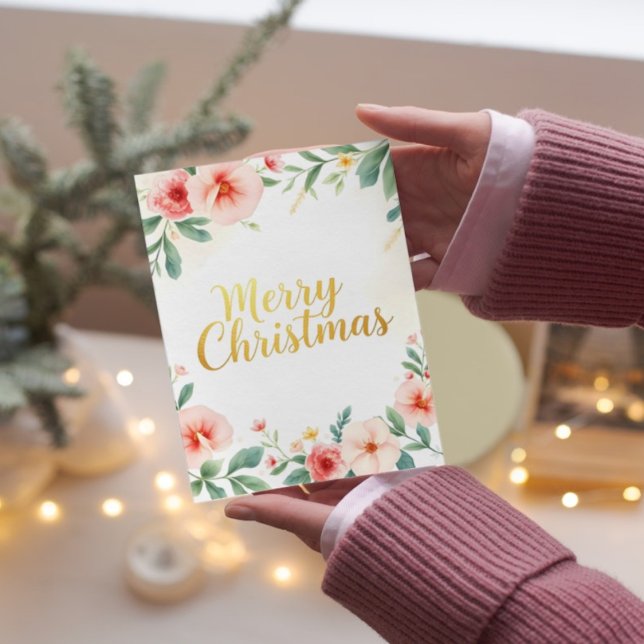 Carte Élégant Joyeux Noël Floral (Créateur téléchargé)