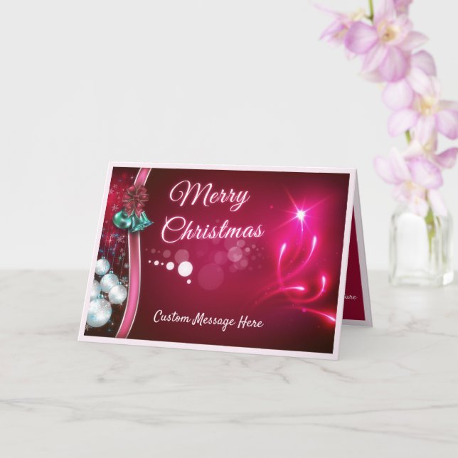 Carte Élégant Joyeux Noël Ruban & Ornements (Orchidée)