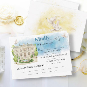 Carte Élégant Lieu fleurs arbres colombes Mariage RSVP