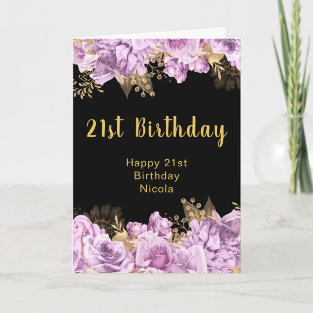 Carte Elegant Lilac and Gold Flowers Birthday Party (Devant)