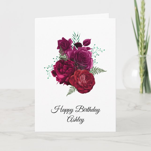 Carte Elégant Magenta Rose Bouquet floral Anniversaire (Devant)