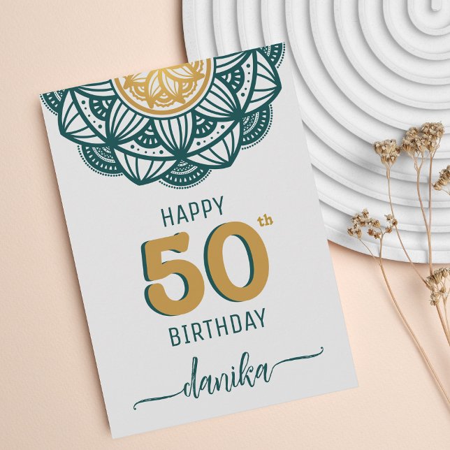 Carte Elégant Mandala Turquoise et Gold 50e anniversaire (Créateur téléchargé)