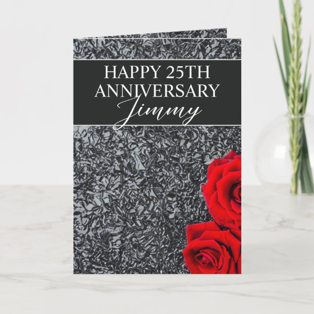 Carte Élégant Mari Floral Argent 25e anniversaire (Devant)
