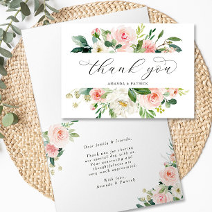 Carte Élégant Mariage à fleurs rose pâle Merci plié