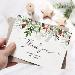 Carte Élégant mariage de Noël merci