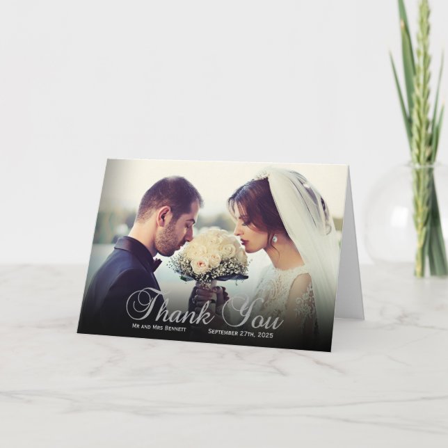 Carte Élégant Mariage photo personnalisé Merci (Devant)