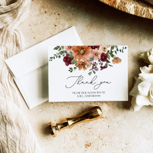 Carte Élégant Merci de Fête des mariées automnale