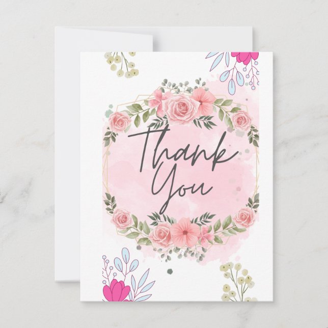 Carte Élégant Merci de Fête des mariées floral rose pâle (Devant)