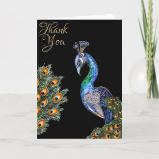 Carte Elégant Merci Peacock Aquarelle