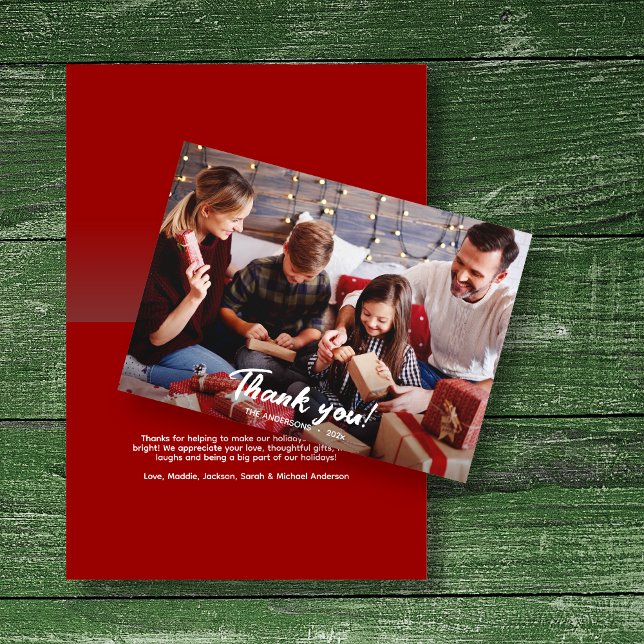 Carte Élégant Merci photo moderne de vacances rouges (Créateur téléchargé)