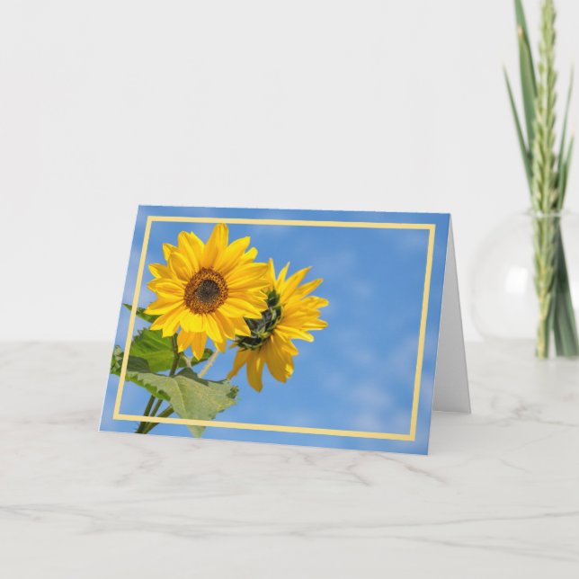 Carte Elégant moderne deux tournesols Sky Golden Frame (Devant)