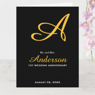 Carte Élégant Monogramme Noir Or Mariage Anniversaire