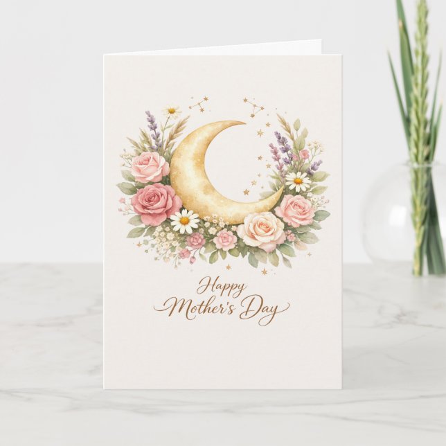 Carte Elegant Mother’s Day, Floral Gold Moon Design (Devant)
