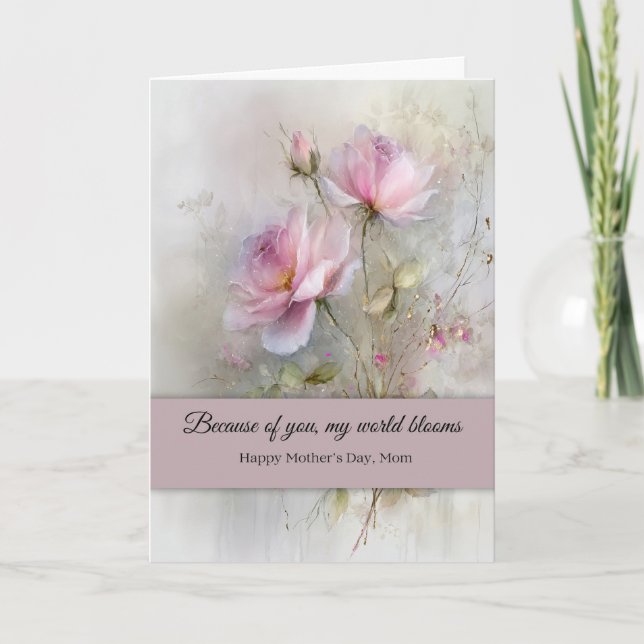 Carte Elegant Mother's Day Wishes Classic Pink Rose  (Devant)