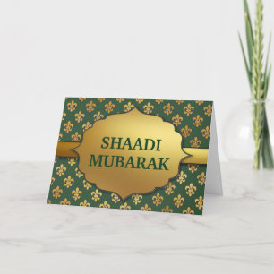 Carte Élégant Motif vert Fleur-De-Lis Shaadi Mubarak