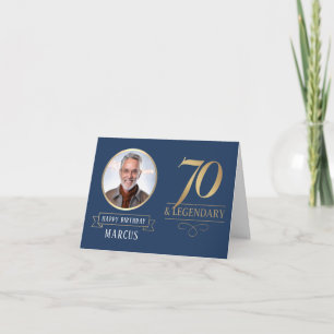 Carte Élégant Navy & Or 70 ans & Anniversaire Légendaire