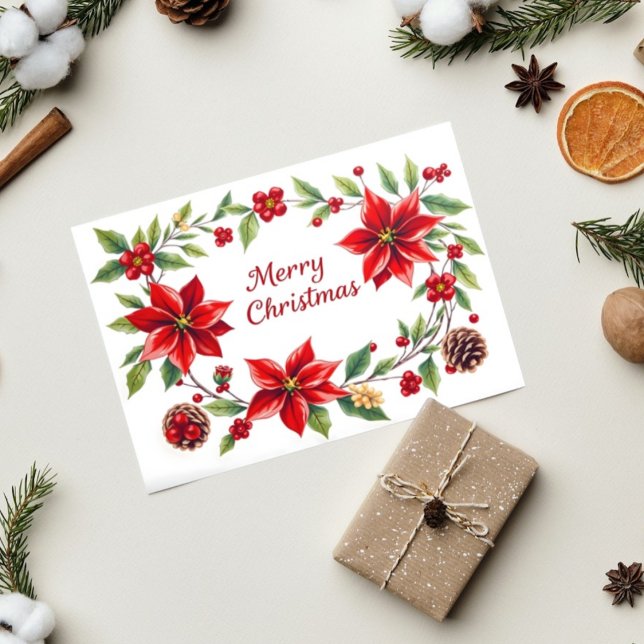 Carte Élégant Noël de Joyeux Noël Floral aux cônes de pi (Créateur téléchargé)