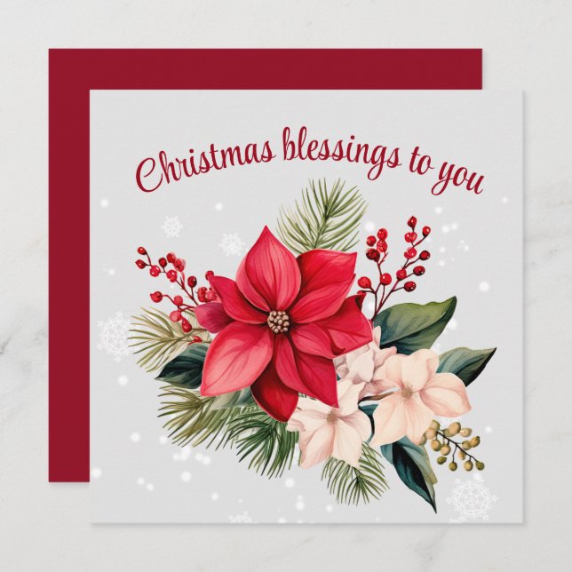 Carte Élégant Noël Poinsettia vacances florales (Devant / Derrière)