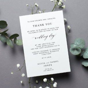 Carte Elégant noir et blanc simple mariage merci