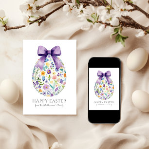 Carte Elégant Oeuf de Pâques Floral avec Bow Personnalis