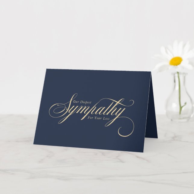 Carte Élégant or script bleu condoléances sympathie (Petite plante)
