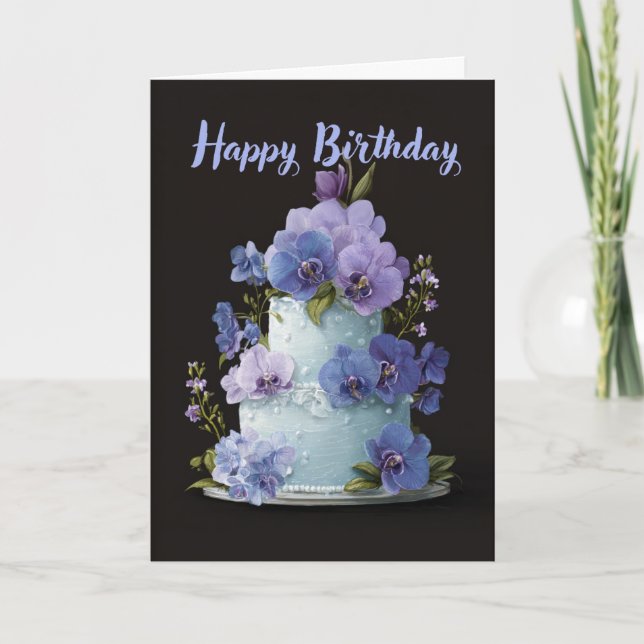 Carte Elegant Orchid Birthday Cake Floral Birthday Card (Devant)