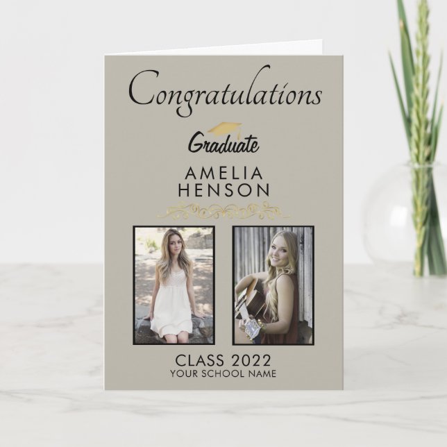 Carte Elegant Ornament Graduate 2 Photo Graduation (Devant)
