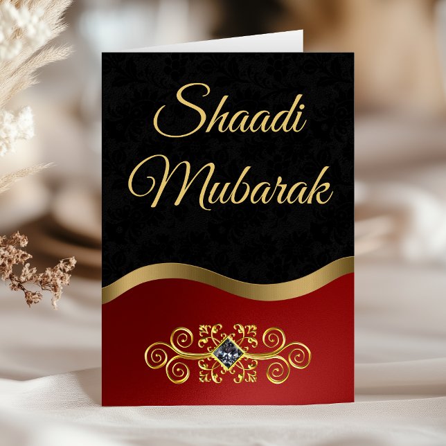 Carte Élégant Orné Shaadi Mubarak noir et rouge (Créateur téléchargé)