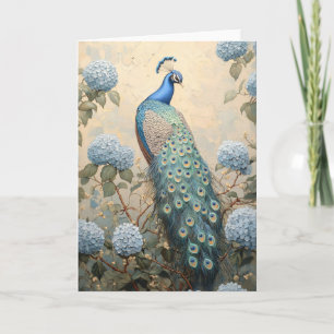 Carte Elégant Peacock avec Blue Hydrangeas peinture à l'