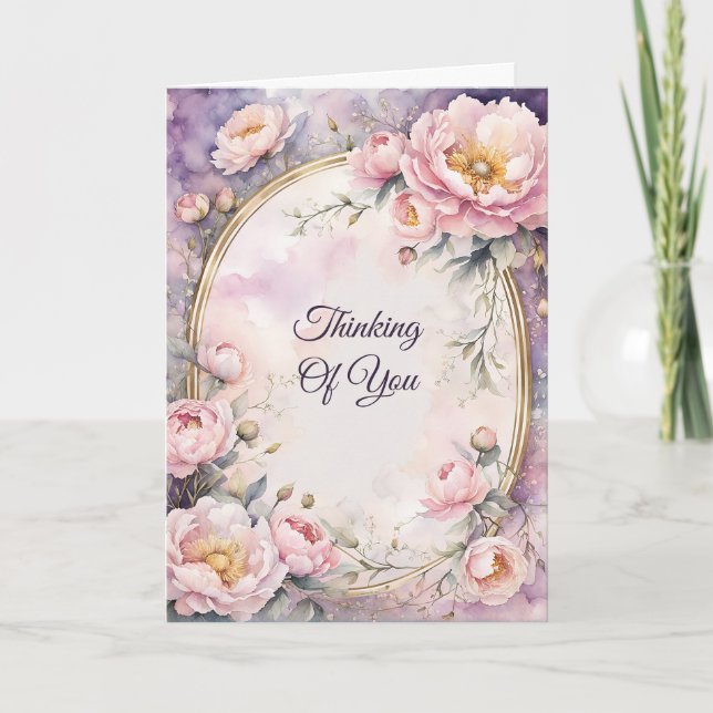Carte Elegant Peony rose Cadre ovale Penser à vous (Devant)
