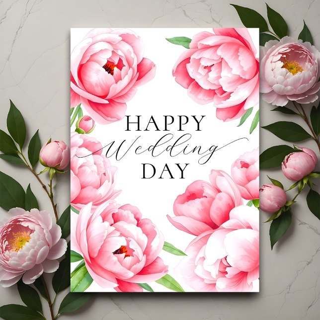 Carte Elégant Peony Rose Doux Mariage Félicitations (Créateur téléchargé)