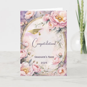Carte Elégant Peony rose Oval Frame Graduation