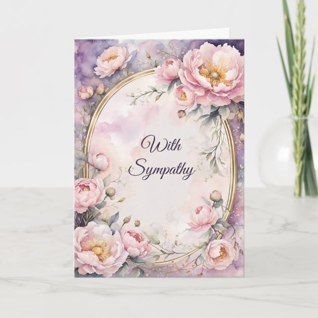 Carte Elégant Peony rose Oval Frame Sympathie (Devant)