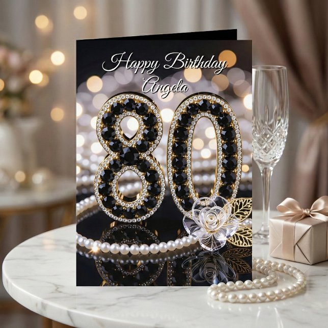 Carte Élégant Perle d'Or Diamant 80e Anniversaire (Créateur téléchargé)
