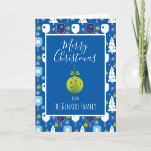 Carte Elégant pickleball de Noël bleu et blanc