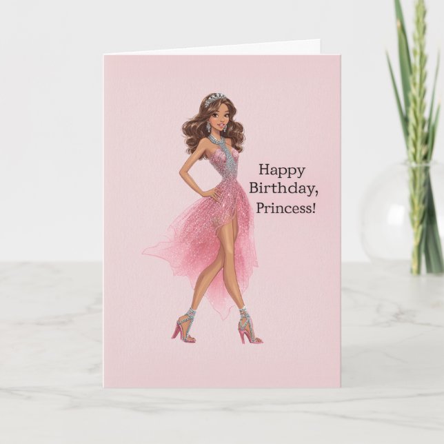 Carte Elegant Pink Princess Glam Fashionista Birthday (Devant)