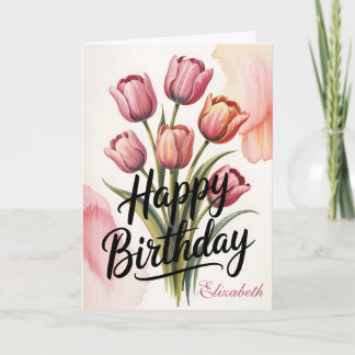 Carte Elegant Pink Tulip Floral Birthday