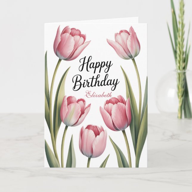 Carte Elegant Pink Tulip Floral Birthday (Devant)