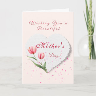Carte Elegant Pink Tulips & Paper Heart Mother's Day