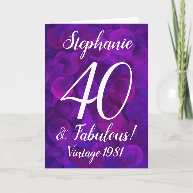 Carte Elégant Purple 40 et Fabuleux Anniversaire Customi (Devant)