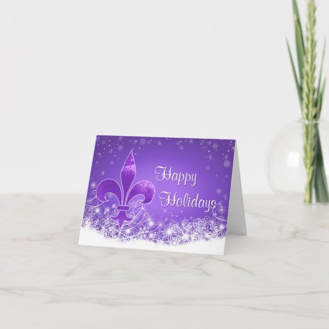 Carte Elegant Purple Fleur-de-lis Snowflake Holiday Card (Devant)
