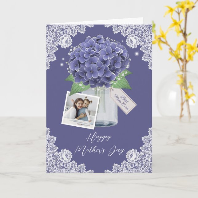 Carte Elégant Purple Floral Photo Bonne Fête des Mères (Fleur jaune)